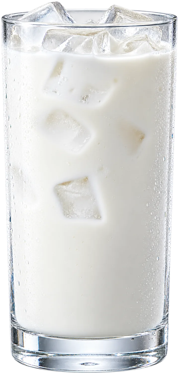 An iced latte, espresso swirling down into the milk